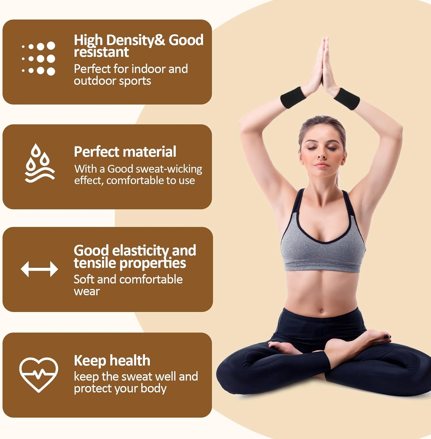 Cotton Wrist Sweat Band : Black (Pack of 2)