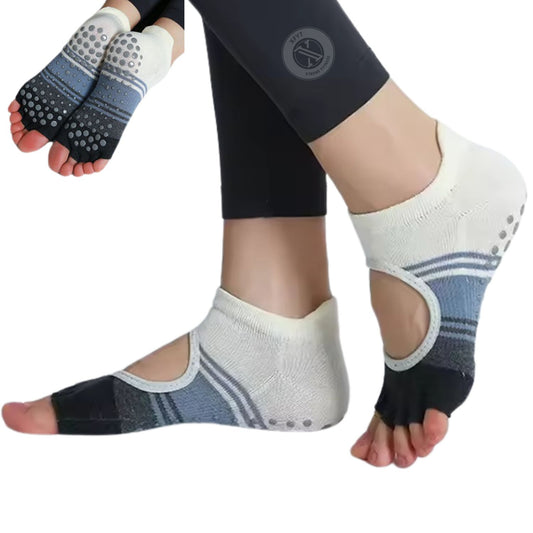Open Toe Breathable Yoga Socks : Non Slip , Blue