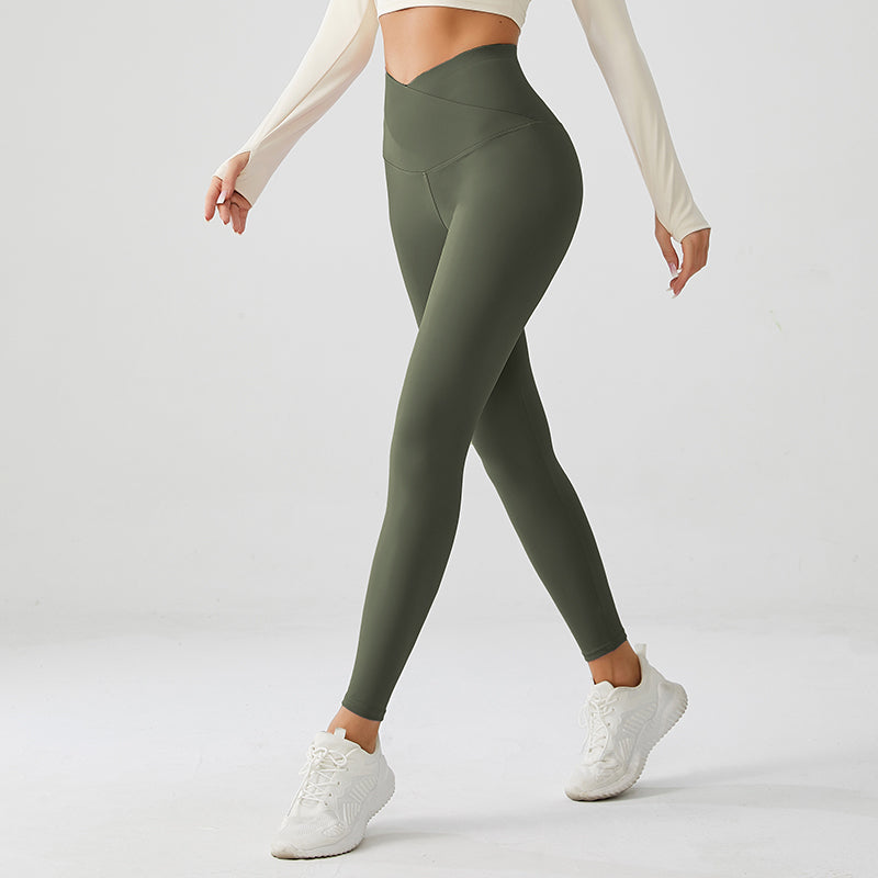 Crossover V-Waist Eclipse Green Yoga Pants