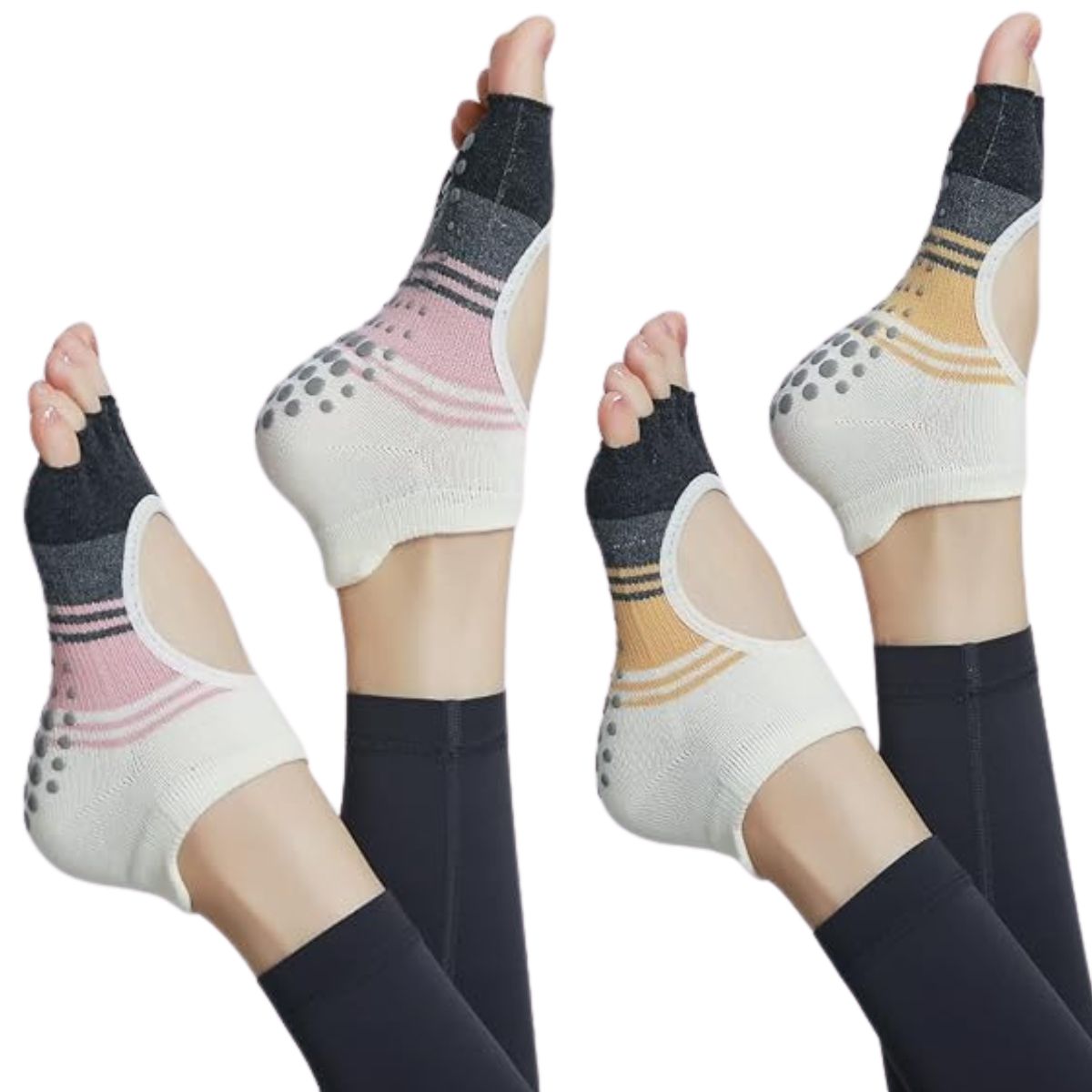 Pack of 2 x Open Toe Yoga Socks : Pink & Yellow