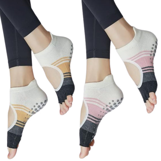 Pack of 2 x Open Toe Yoga Socks : Pink & Yellow