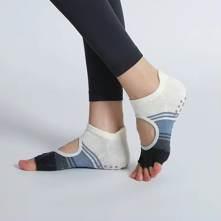 Open Toe Breathable Yoga Socks : Non Slip , Blue