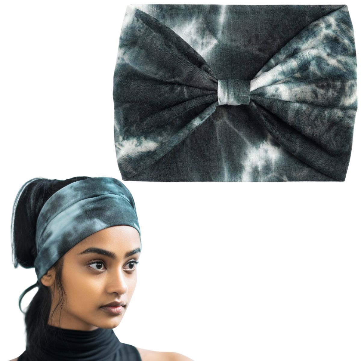 Black XFyt super soft wide Tie Dye sweat workout gym sports hairband for women girls