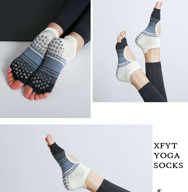 Open Toe Breathable Yoga Socks : Non Slip , Blue