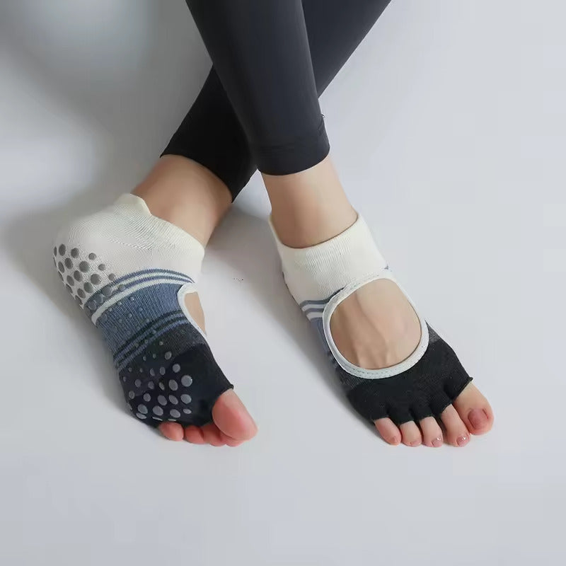 Open Toe Breathable Yoga Socks : Non Slip , Blue