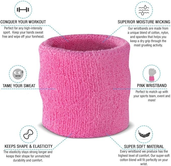 Cotton Wrist Sweat Band : Pink (Pack of 2)