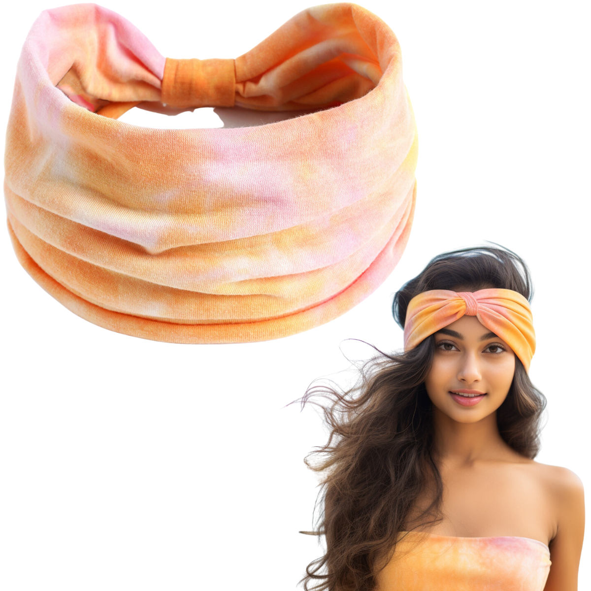 Orange XFyt super soft wide Tie Dye sweat workout gym sports hairband for women girls