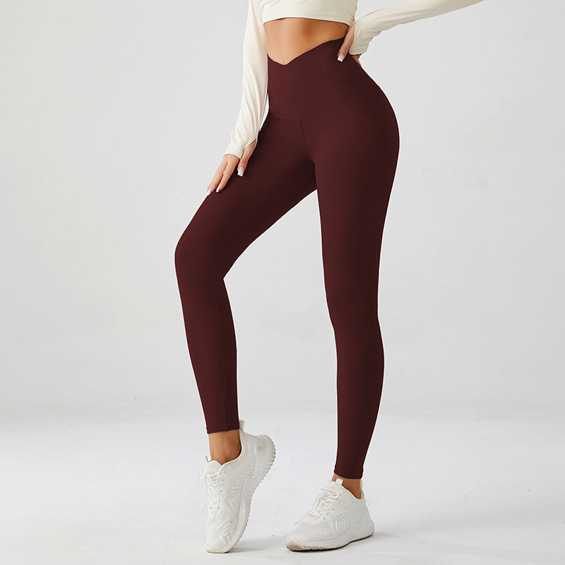 Pack of 2 Crossover V-Waist Earth Yoga Pants (Red & Navy)