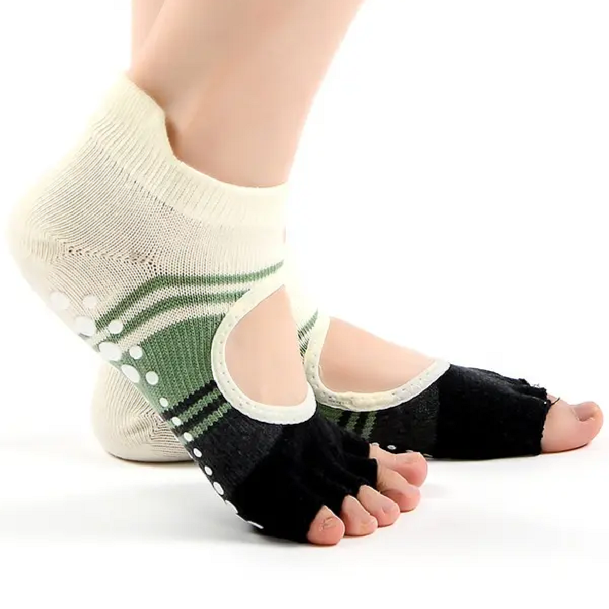 Open Toe Breathable Yoga Socks : Non Slip , Green