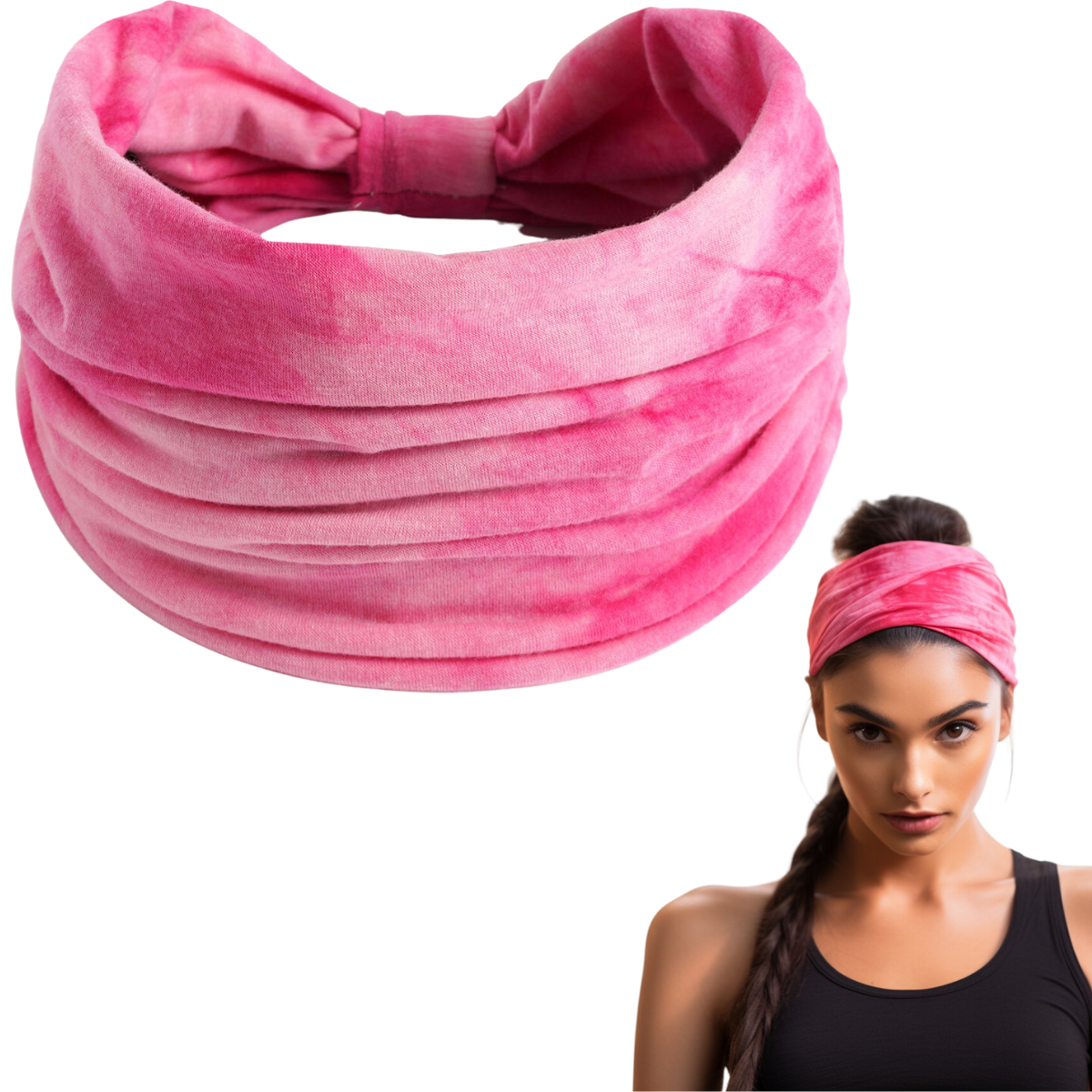  pink XFyt super soft wide Tie Dye sweat workout gym sports hairband for women girls