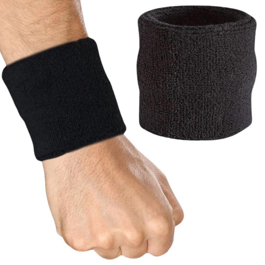Cotton Wrist Sweat Band : Black (Pack of 2)