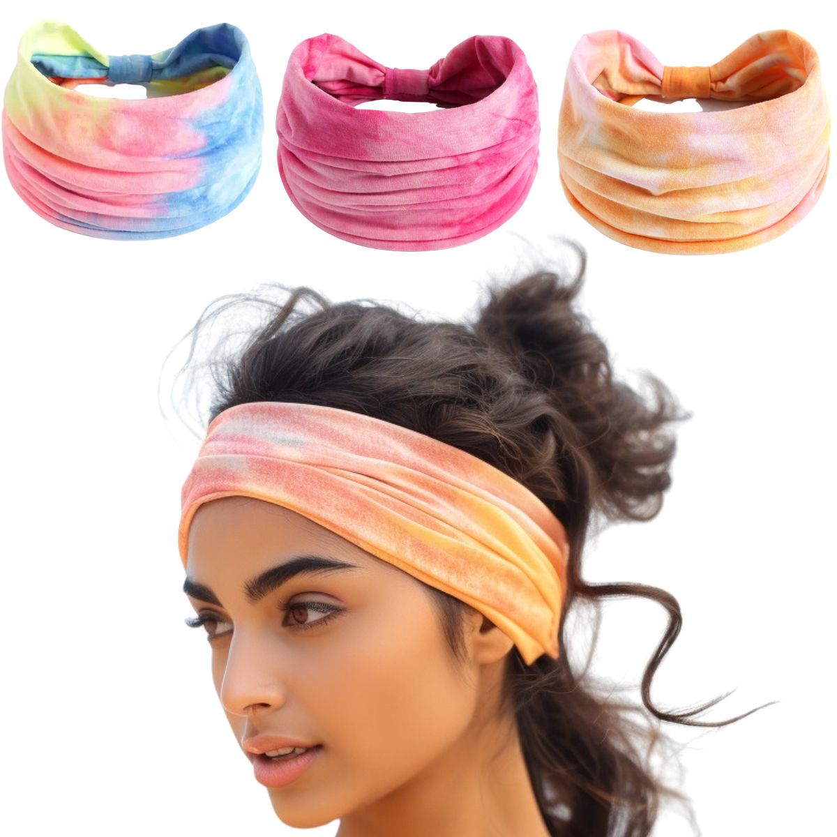  Pack of 3 XFyt super soft wide Tie Dye sweat workout gym sports hairband for women girls