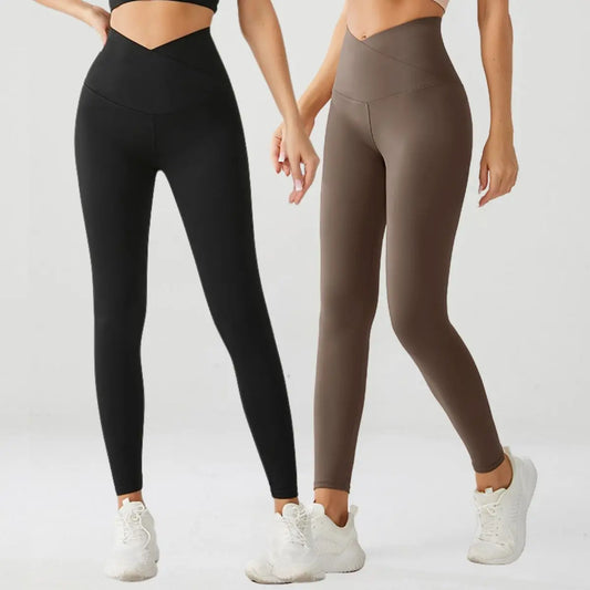 Pack of 2 Crossover Essential Yoga Pants (Brown & Black)