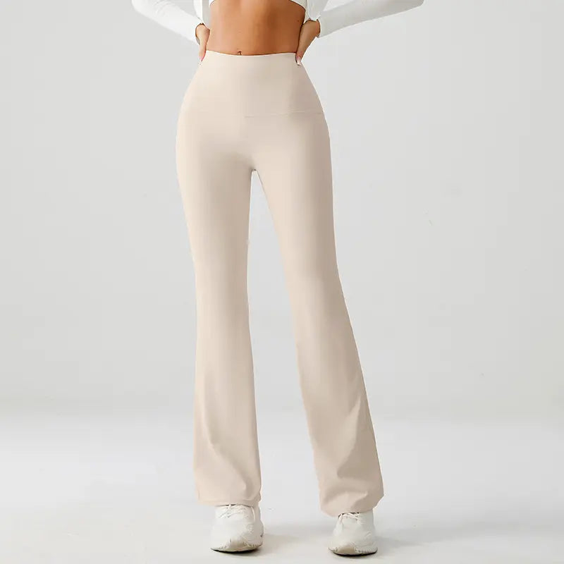 Vanilla Beige Luxe High Rise Flare Yoga Pants